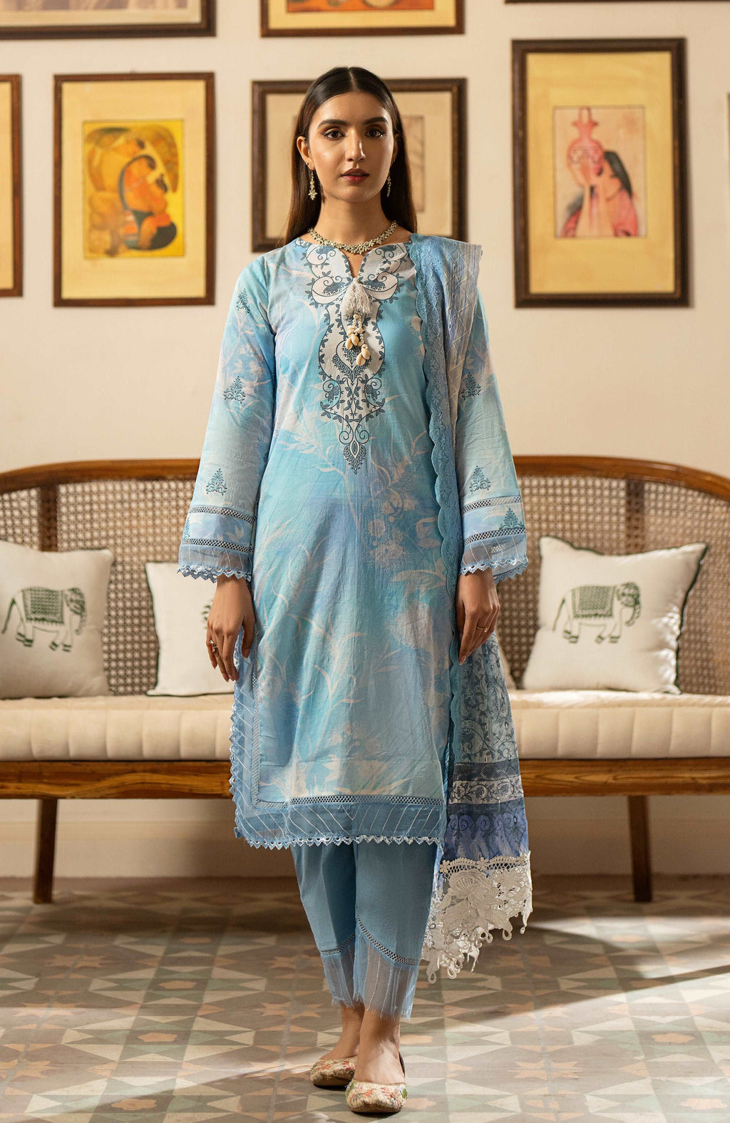 Zarka’s Luxury Lawn by Al Zohaib – Chikankari Chiffon Dupatta 3-Piece Unstitched (ZC-SBEC-24-05)