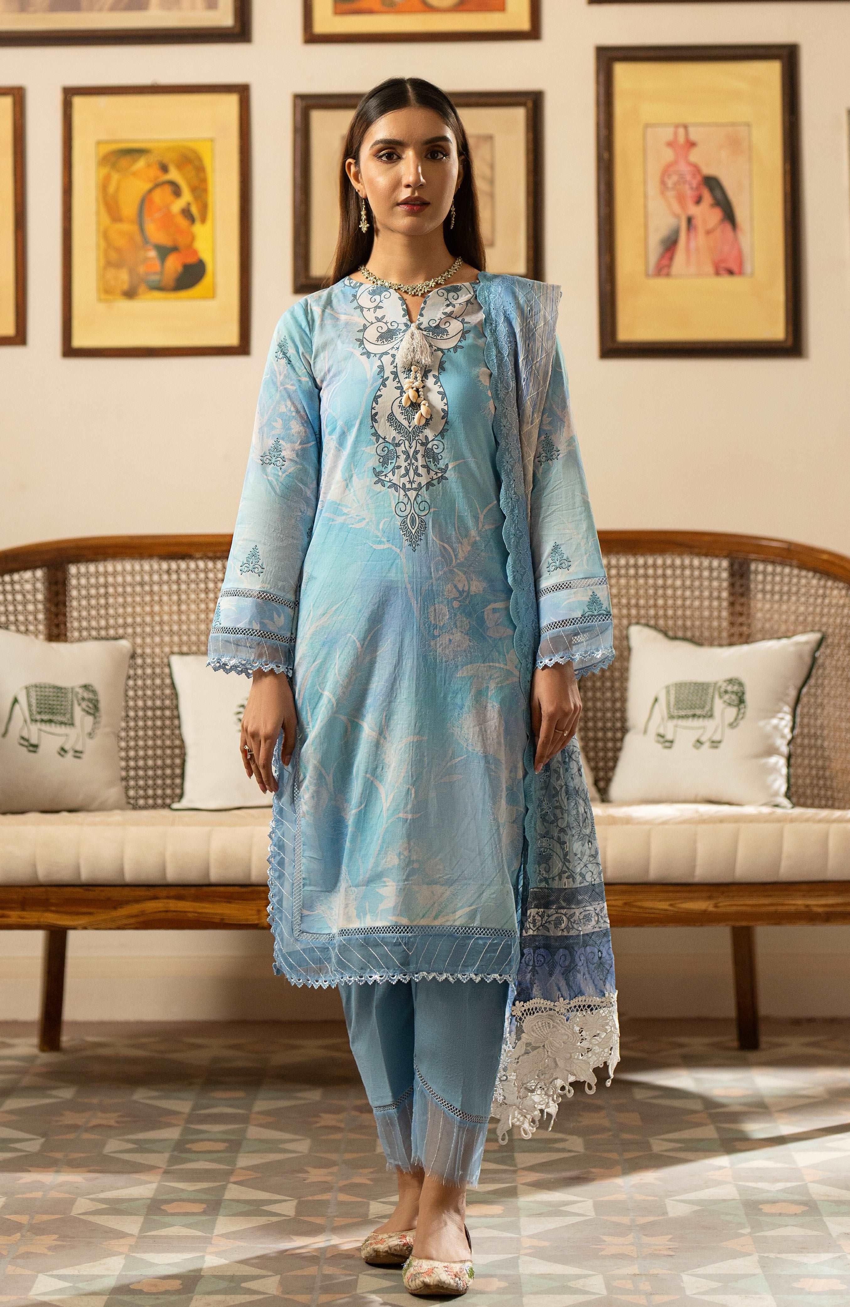 Zarka’s Luxury Lawn by Al Zohaib – Chikankari Chiffon Dupatta 3-Piece Unstitched (ZC-SBEC-24-05)